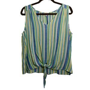 Loft Outlet Women M Striped Tank Top With Tie Front V Neck Multicolor